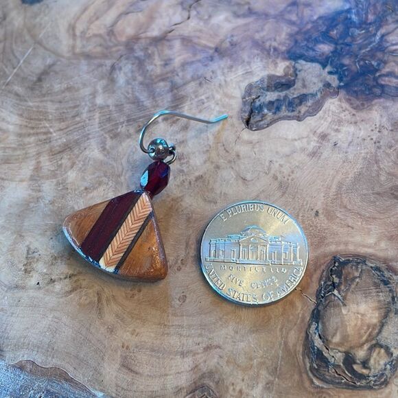 Artist Made Wooden Inlaid Earrings - Picture 3 of 4